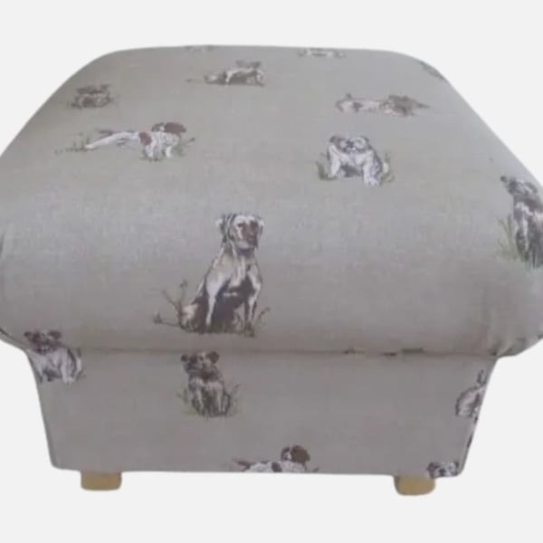 Storage Footstool Fryetts Pooch Natural Fabric Pouffe Dogs Bulldogs Animals Seat