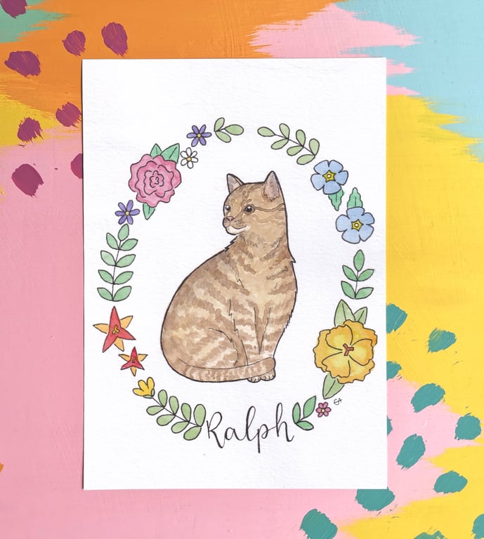 A4 Custom Watercolour Pet Portrait with Wreath