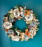 Autumn Floral Door Wreath, Vintage Neutral Faux Flower Door Hanger, 40 cm - Image 3