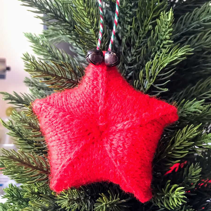 SALE - Hand knitted star - Christmas Decorations - Red