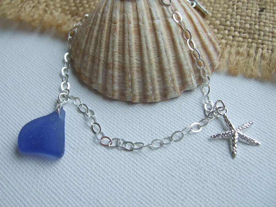 Scottish sea glass bracelet, mermaids tears bracelet, beach glass bracelet, blue