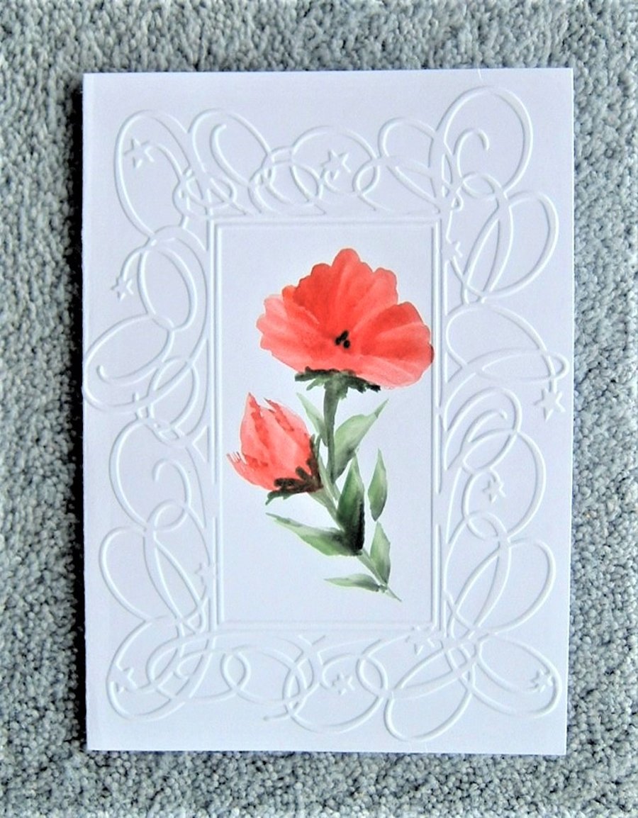 original art hand painted floral greetings card ( ref F 588)