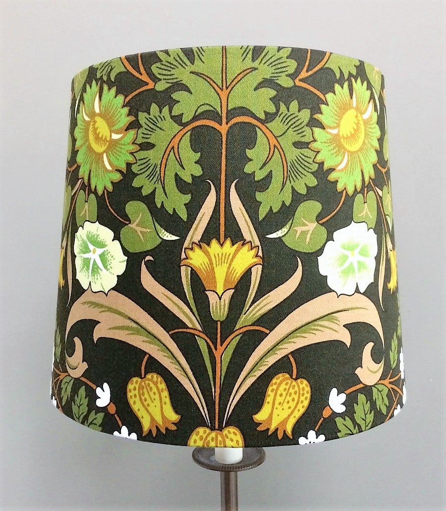 Bold 70s 60s Dark Green Floral ' Ruthin ' VIntage Fabric Lampshade option 