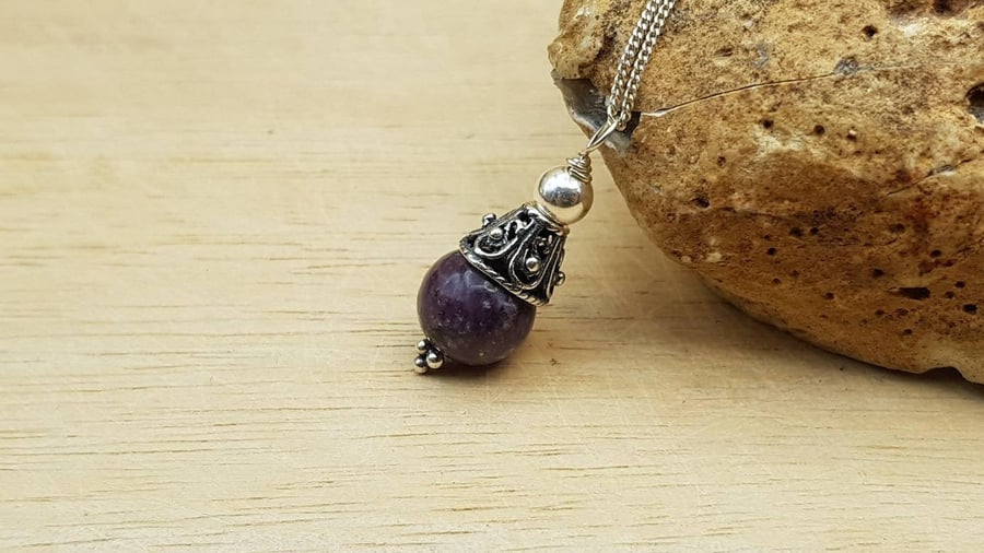 Purple Lepidolite pendant necklace. Libra jewellery