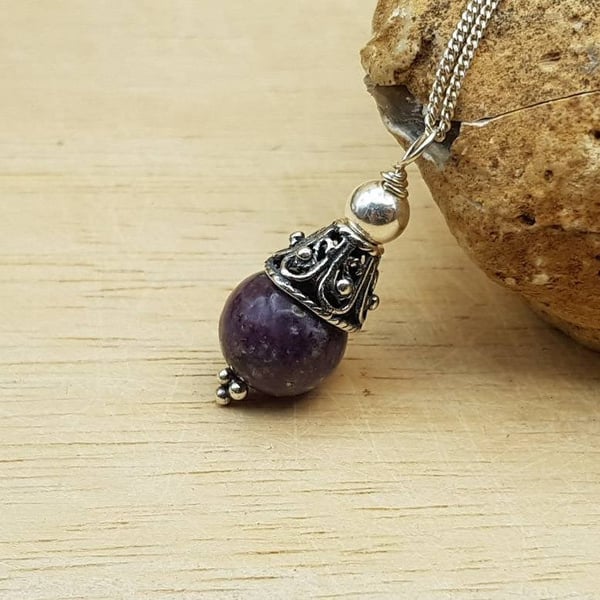 Purple Lepidolite pendant necklace. Libra jewellery