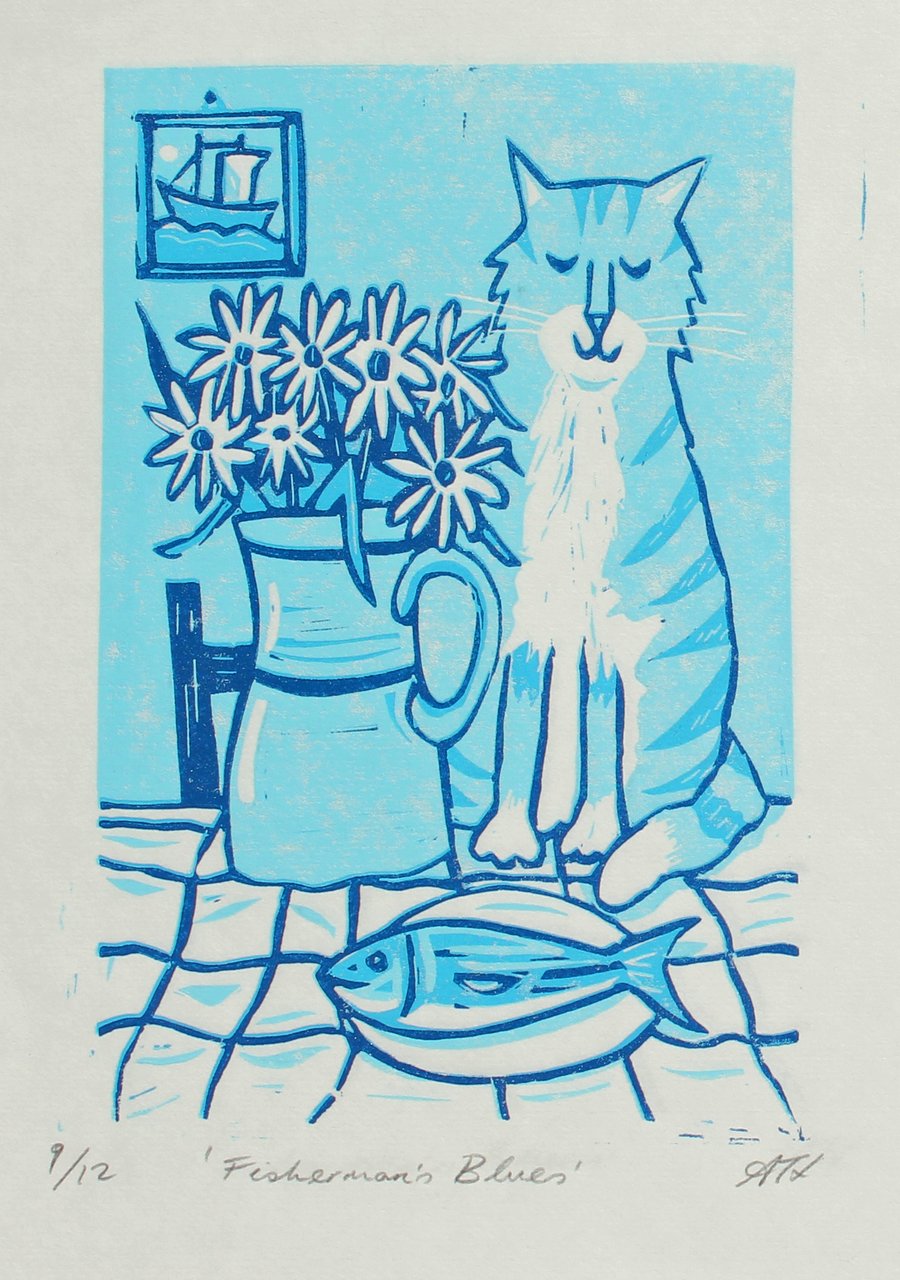 Fisherman's Blues  Lino-cut Print 