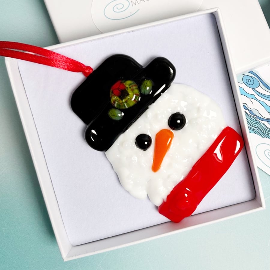 Fused Glass Snowman Head Decoration