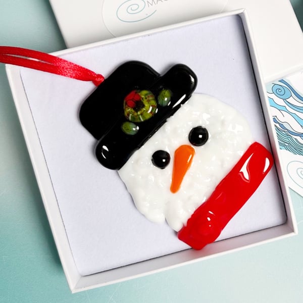 Fused Glass Snowman Head Decoration