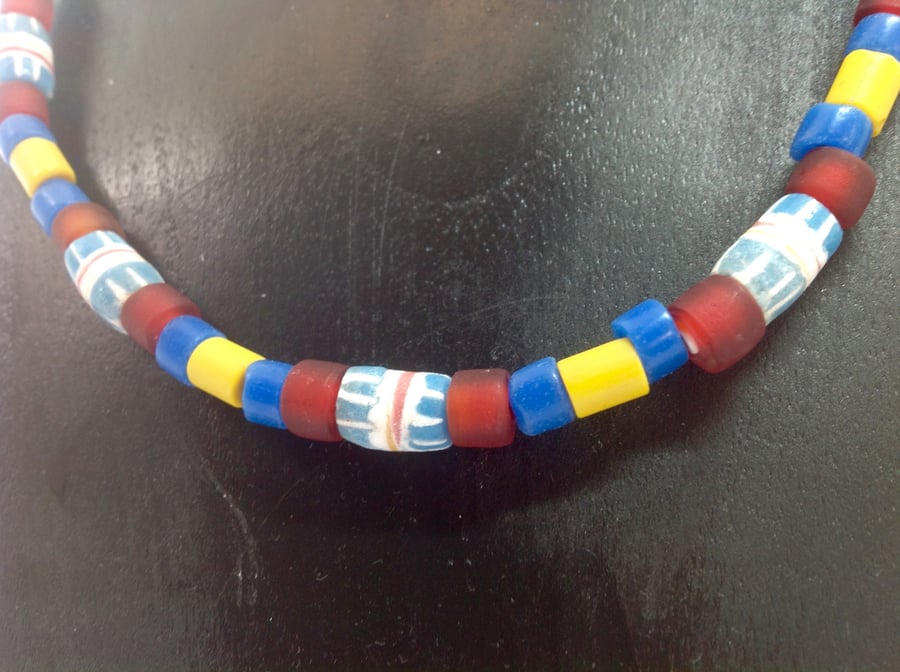 Multicoloured necklace with African beads made from recycled glass