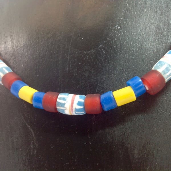 Multicoloured necklace with African beads made from recycled glass