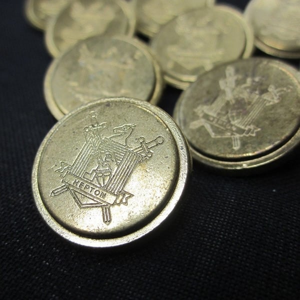 10 Large Gold Metallic Shank Hepton Buttons