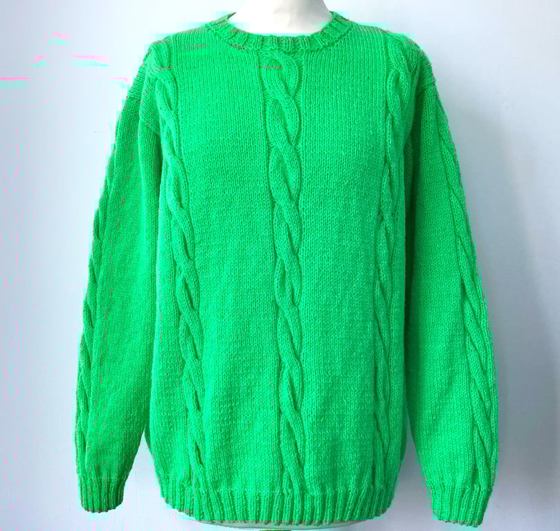 Shamrock Hand Knitted Bright Green Cable Sweater