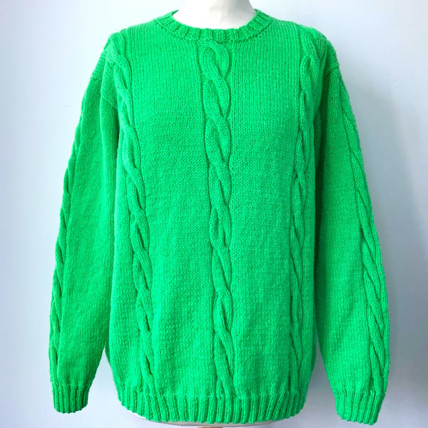 Shamrock Hand Knitted Bright Green Cable Sweater