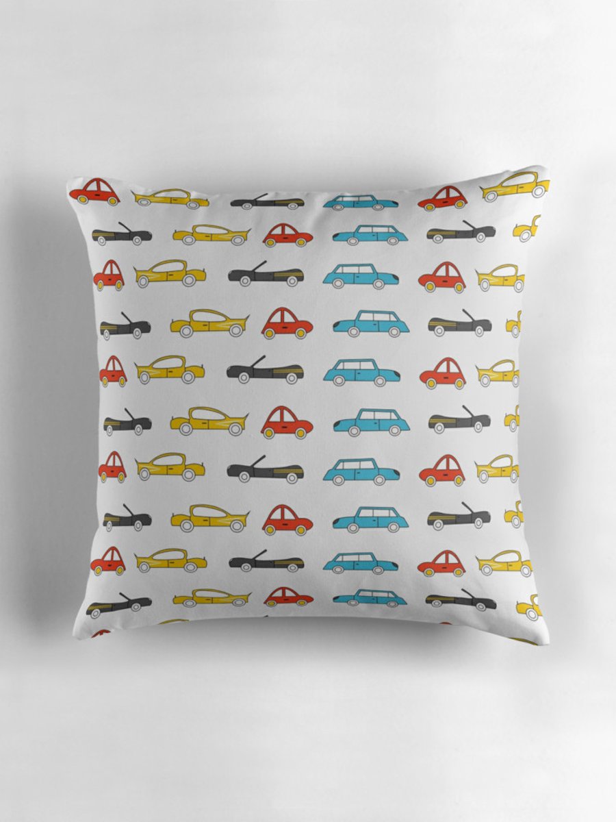White, Blue and Red Cars Cushion Cover 16 inch