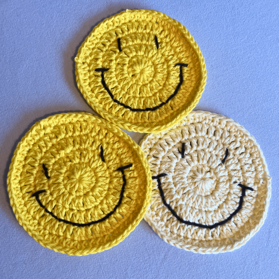 Handmade Crochet Smiley Face Coaster