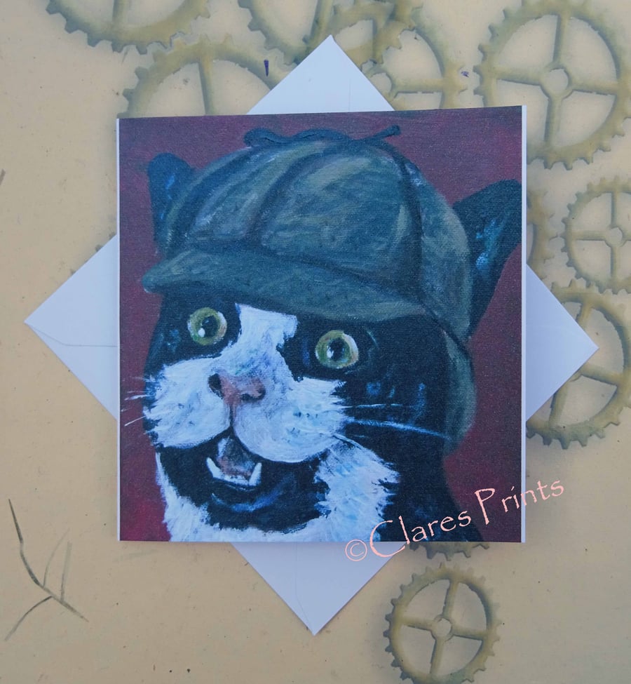 Sherlock Kitty Greeting Card From my Original Painting