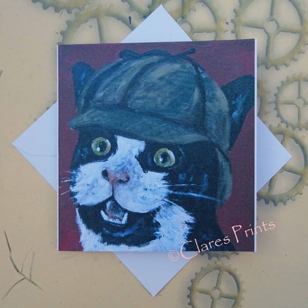 Sherlock Kitty Greeting Card From my Original Painting