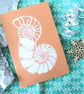 Nautilus spiral hand printed lino A5 notebook - white ink on a brown kraft cover