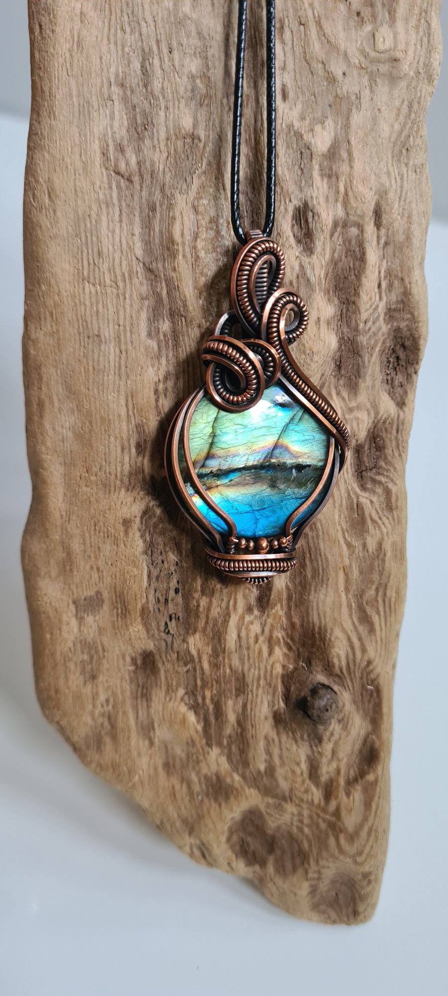 Natural Multicolour Labradorite & Copper Necklace Pendant Gift Crystal Jewellery