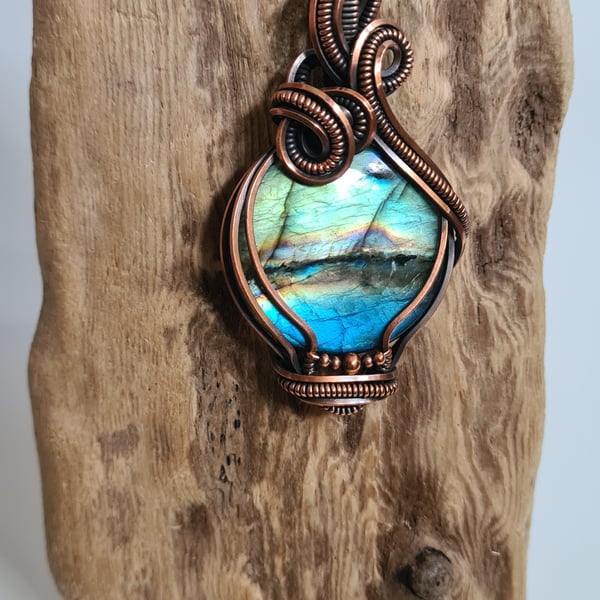 Natural Multicolour Labradorite & Copper Necklace Pendant Gift Crystal Jewellery