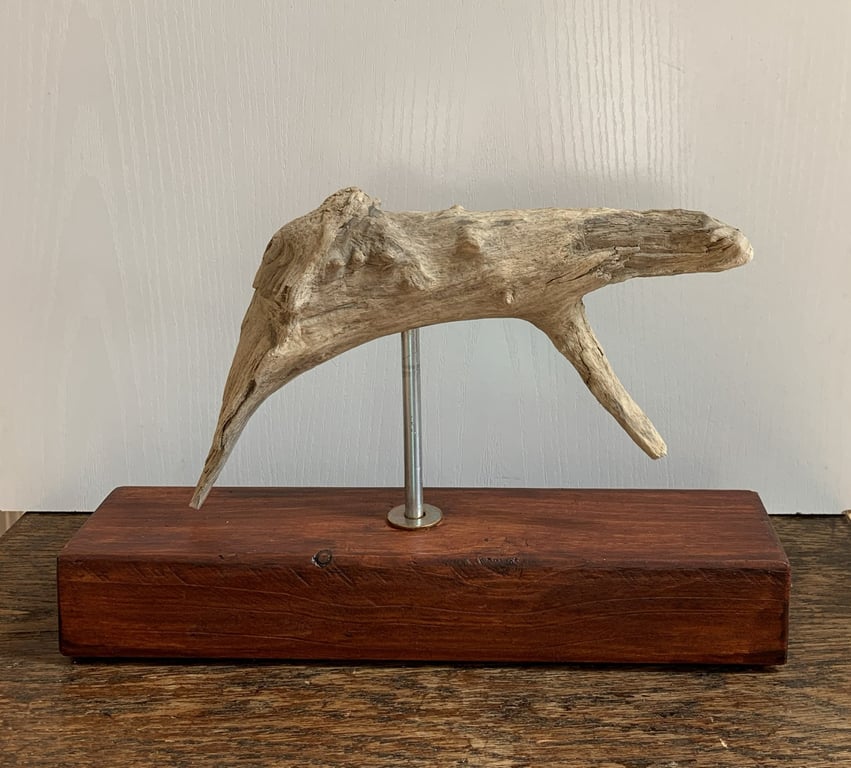 Handmade Driftwood Sculpture, Modern Abstract Coastal Art Reclaimed Wooden Base