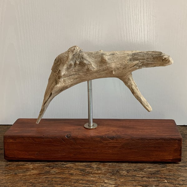 Handmade Driftwood Sculpture, Modern Abstract Coastal Art Reclaimed Wooden Base