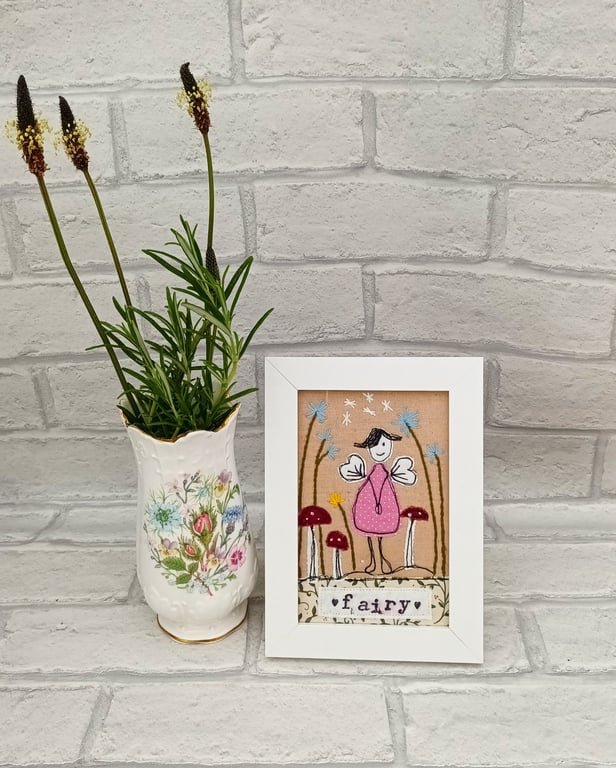 Framed freemotion applique fairy, freemotion sewing items