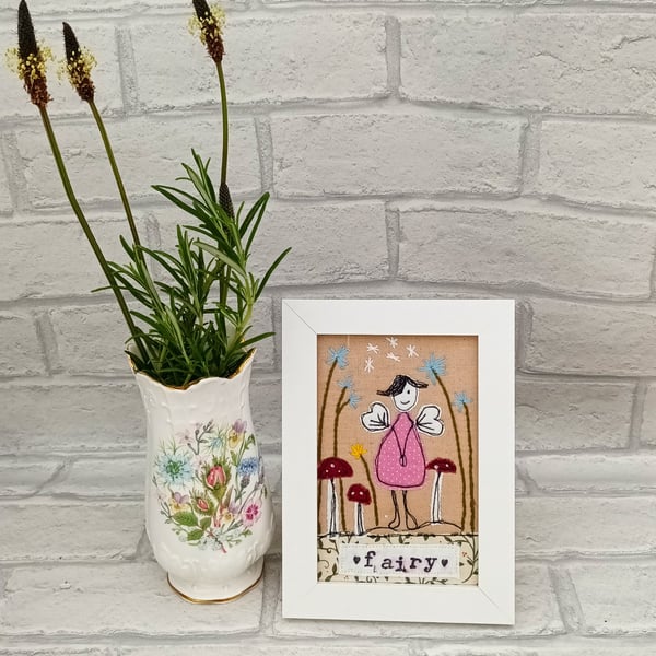 Framed freemotion applique fairy, freemotion sewing items