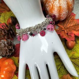 Halloween pink Howlite skull bungee bracelet