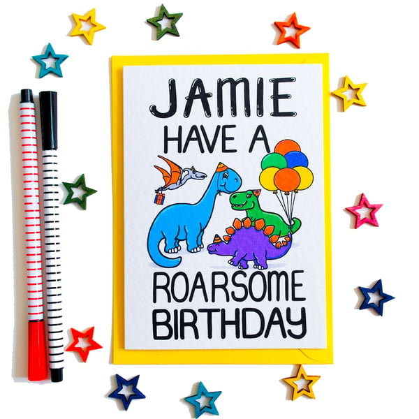 Cute Dinosaur Birthday Card Personalised Birthday card, Any Age Birthday Card 