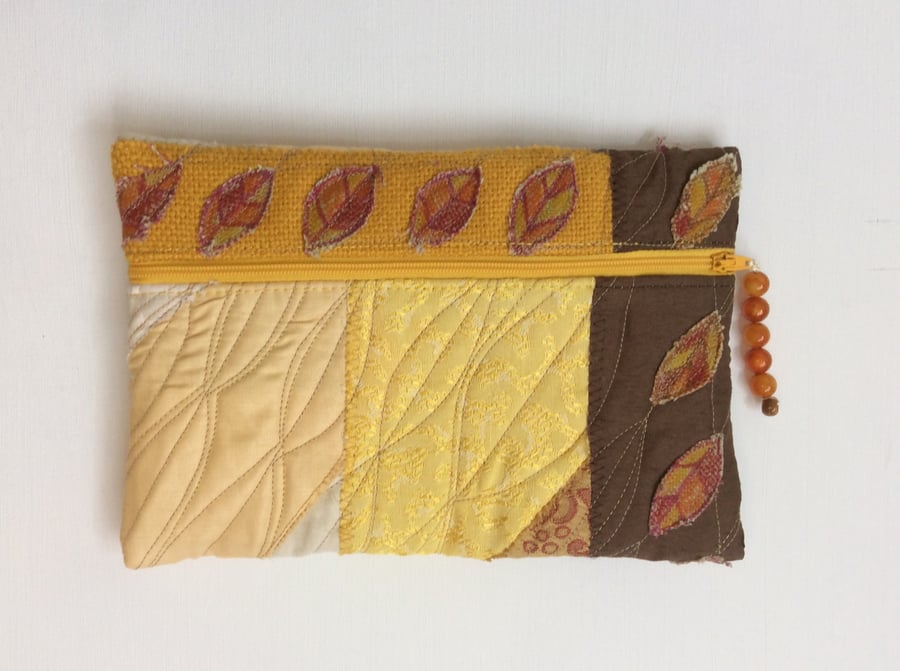 Small Clutch, boho chic, Handbag, Freestyle Patchwork Quilting, Autumn colours