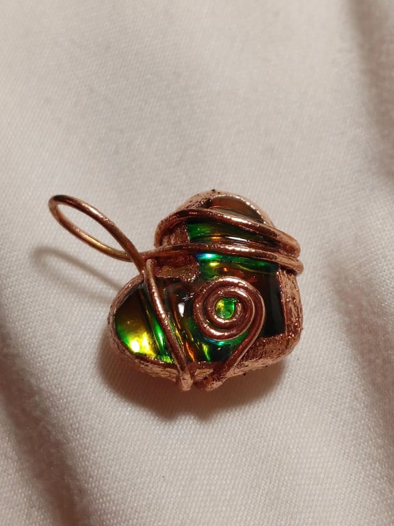 Copper Iridescent blue-green-yellow heart pendant