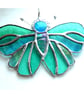 Teal Butterfly Suncatcher Stained Glass Handmade  - Image 2