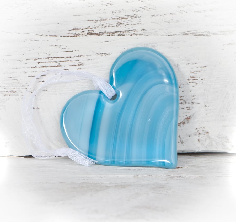 Teal Fused Glass Heart