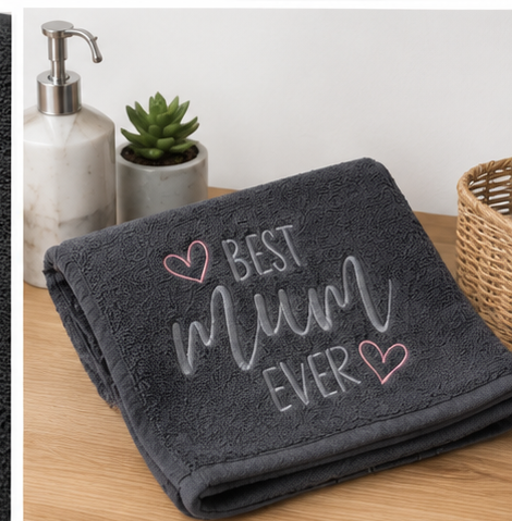 Best Mum Ever Embroidered Hand Towel – Grey & Pink