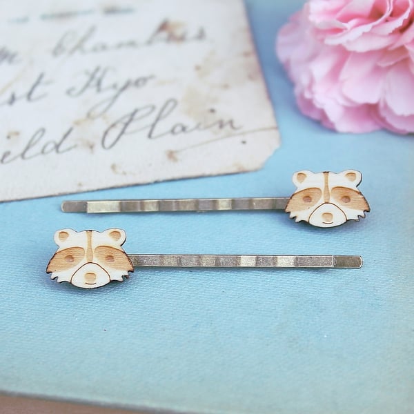 Wooden Racoon Hair Grips