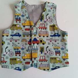 Age 1 yr, boys waistcoat, waistcoat, reversible waistcoat, trucks, gift for boys