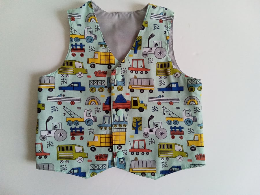 Age 1 yr, boys waistcoat, waistcoat, reversible waistcoat, trucks, gift for boys