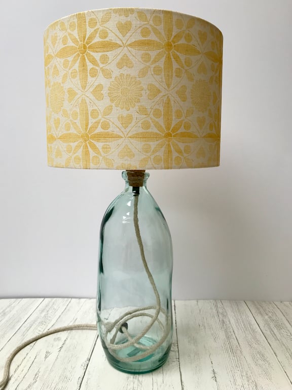 Hand Printed Linen Lampshade in Ochre Yellow