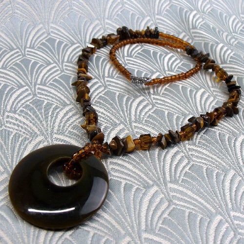 Tigers Eye Necklace, Golden Brown Gemstone Necklace spsA34