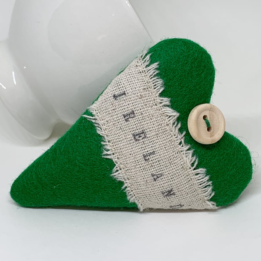 SALE - IRELAND FELT HEART - green, with lavender