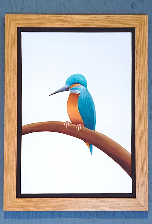 Handmade Unique Framed A3 Print Colourful Kingfisher Black Border Wallart Gift
