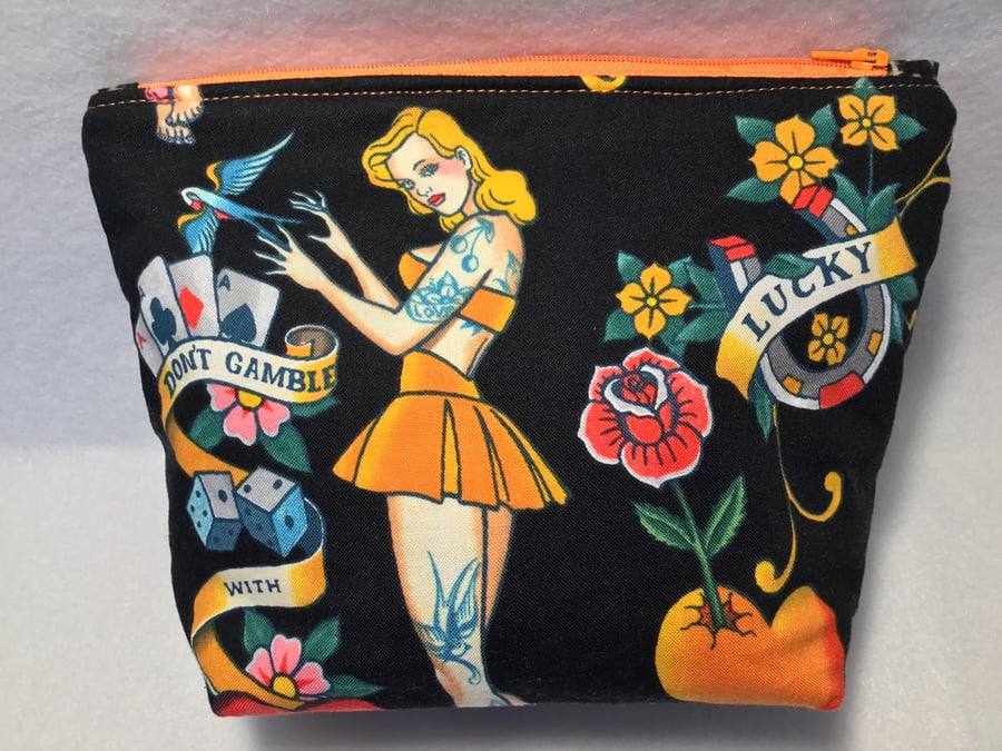 Alexander Henry Tattoo Fabric Make Up Bag with Waterproof Lining