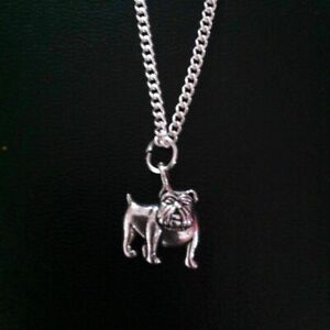 bulldog boxer dog pendant necklace silver plated 18" curb chain
