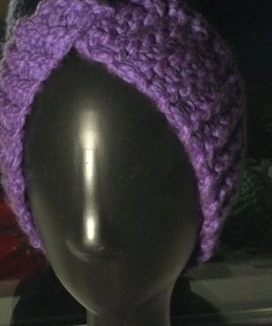 Purple. Hand knitted head, ear or neck warmer.