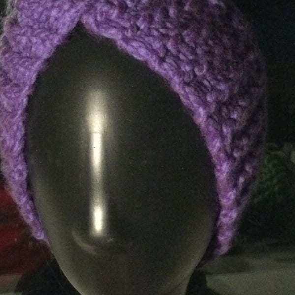 Purple. Hand knitted head, ear or neck warmer.