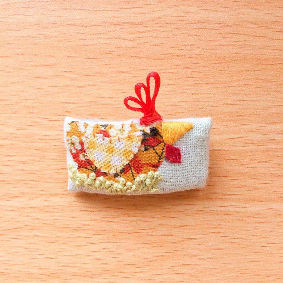 Tiny textile Brooch “Pam” Chicken.