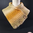 Button Up Neck Warmer. Handmade Crochet. Khaki, Mustard, Beige and Cream Striped