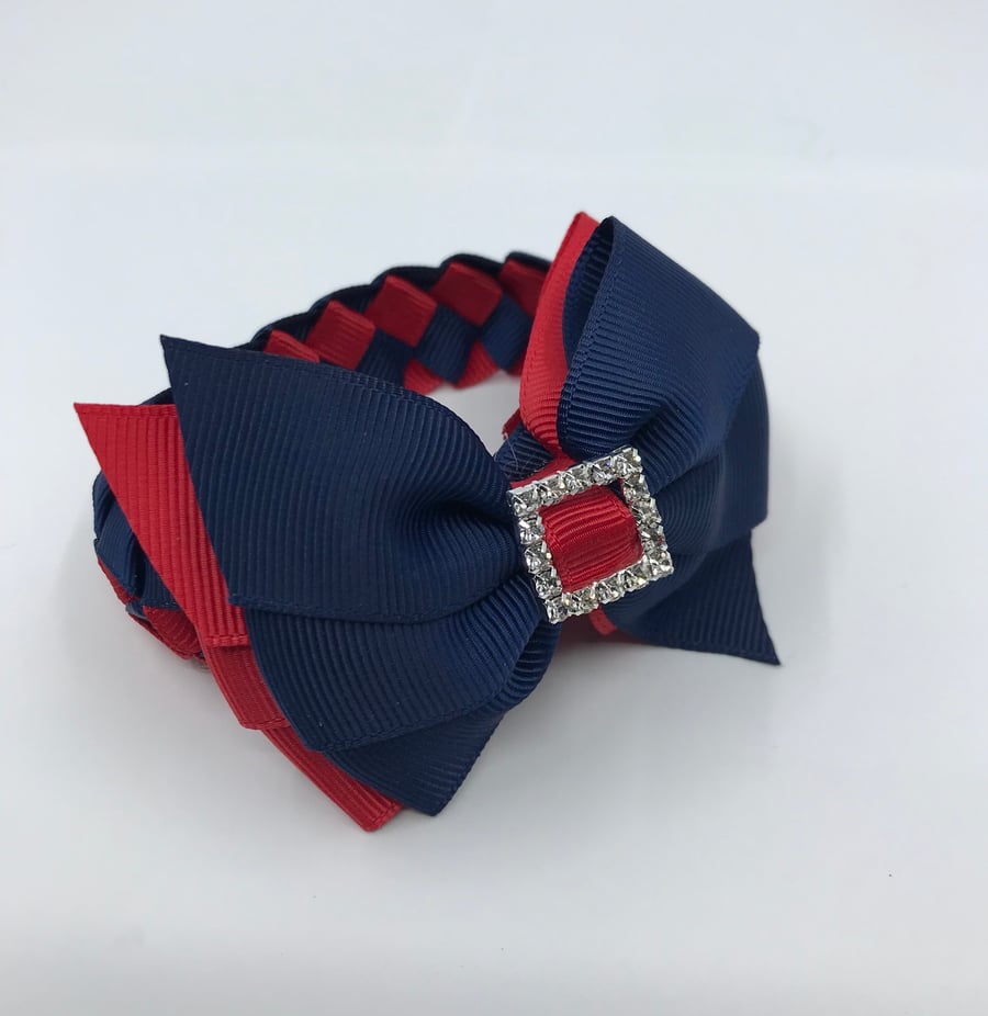 School Navy and Red pleated bun wrap