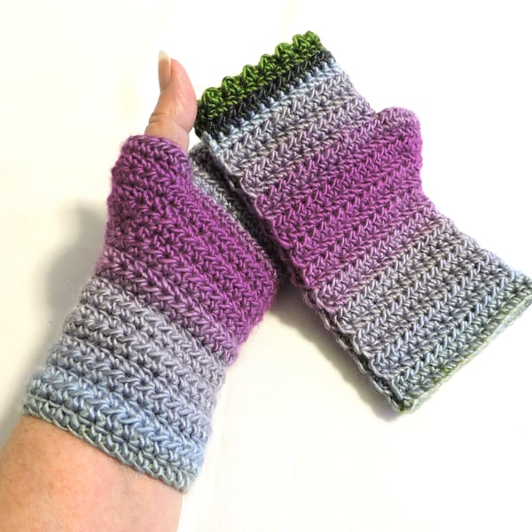 Sale Fingerless Mitts Adults Grey Pink Green Crochet
